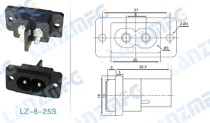 LZ-8-25S гнездо для шнура удлинителя IEC C8 rewireable гнездо на входе iec 60320 c8