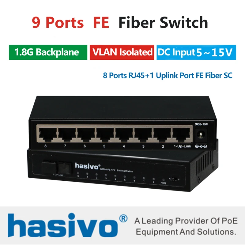10/100M Fast Ethernet switch Fiber Optical Media Converter Single Mode 8*RJ45 UTP and 1*SC fiber Port | Компьютеры и офис
