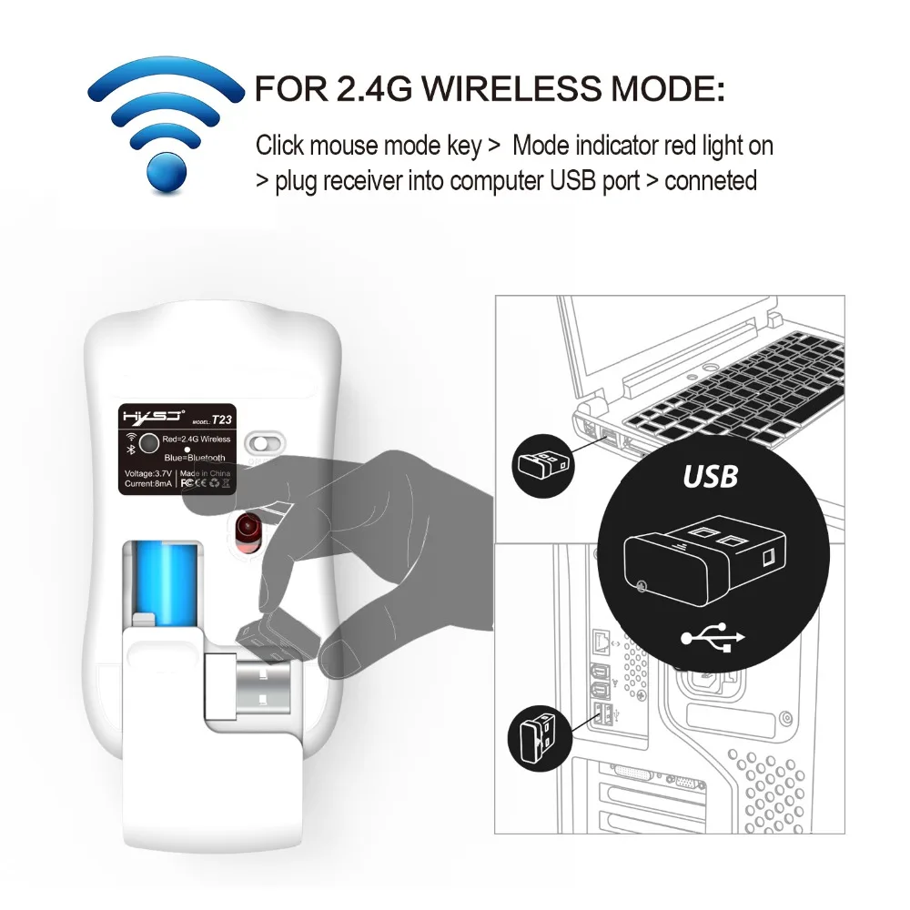 HXSJ T23 2,4G беспроводная мышь Bluetooth 4,0 мышь Utral тонкий двойной режим ноутбук игровая мышь для Windows Mac Бесшумная офисная