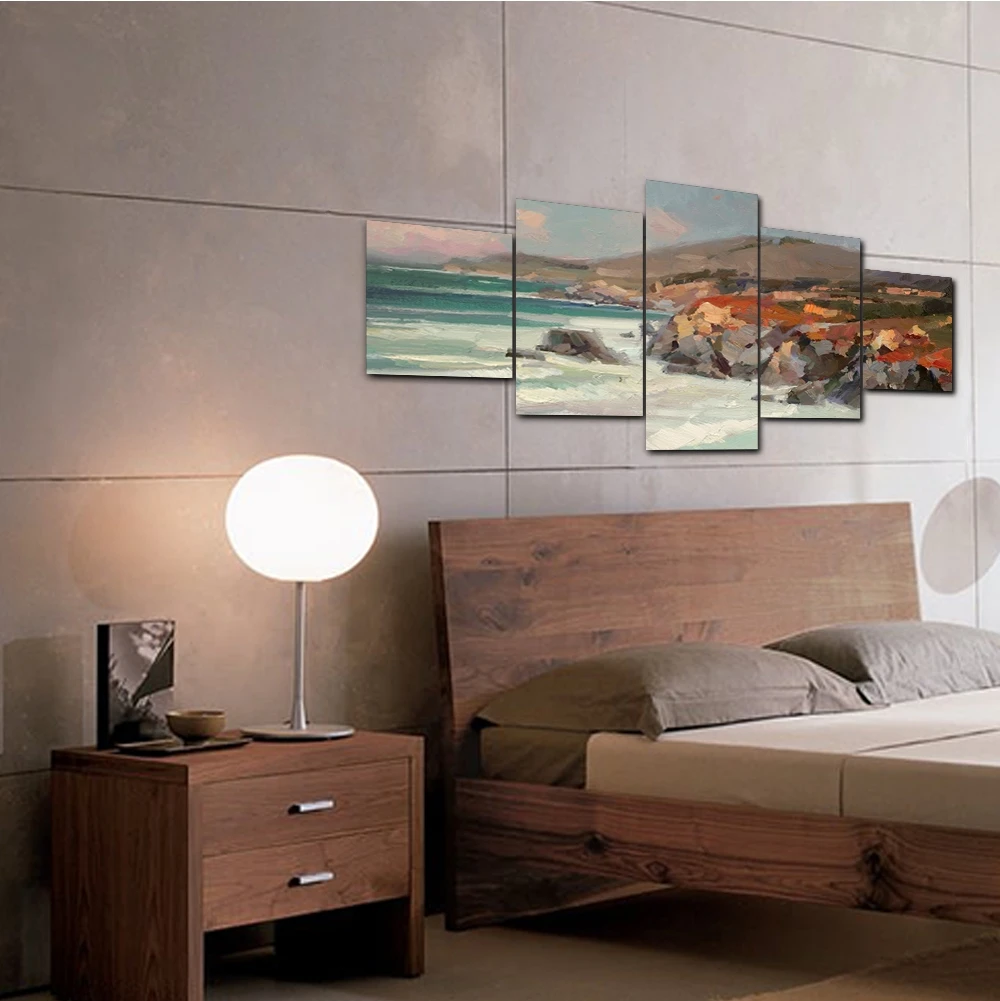 Laeacco 5 Panel Posters and Prints Natural Scenery Seaside Wall Art Canvas Painting Kitchen Home Living Room Decoration | Дом и сад