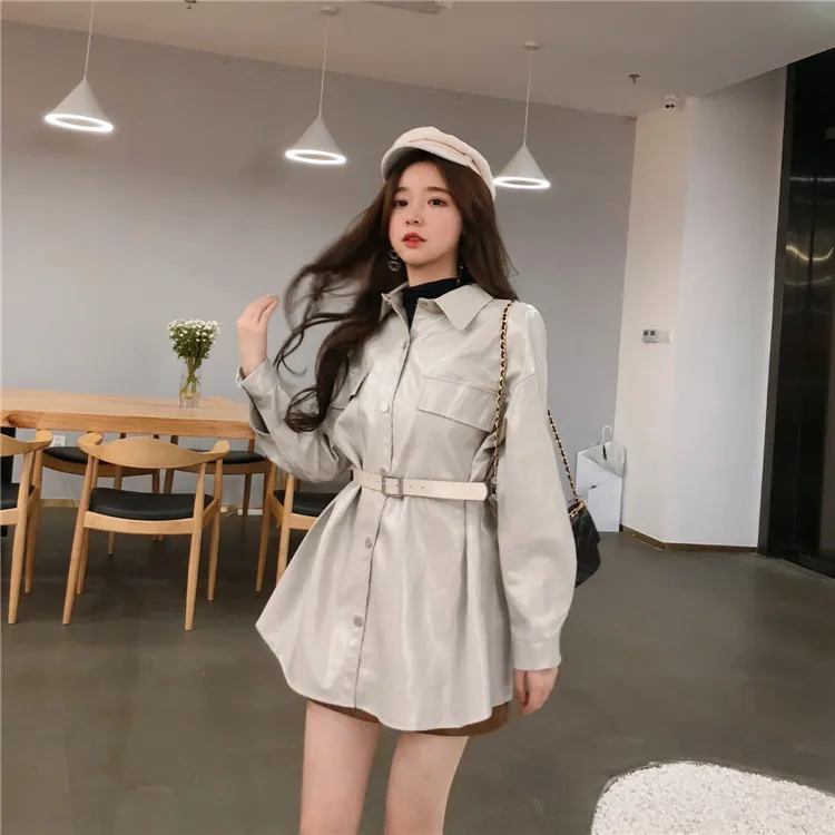 Fitaylor 2019 Новая Женская Ретро лацкане с длинным рукавом кожаное пальто весна осень