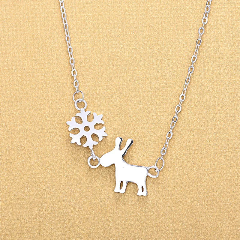 

Chirstmas Gifts Jewelry Necklaces Silver Color Deer & Snowflake Choker Necklaces