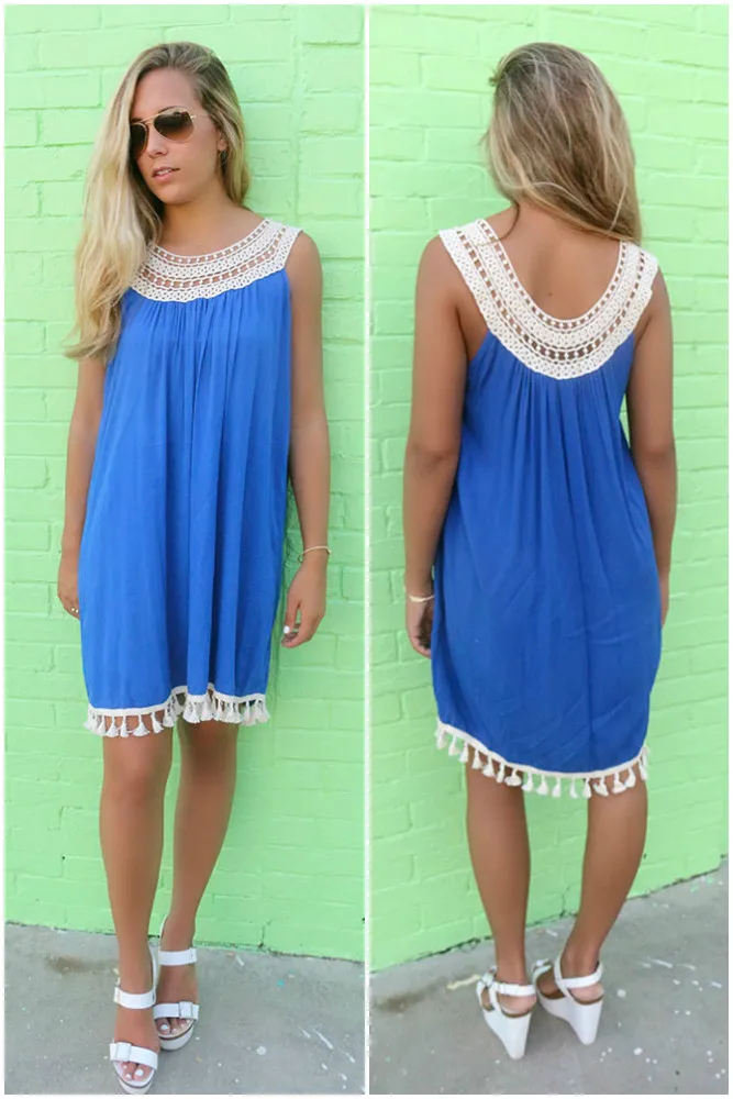 Женская летние платья 2015 летом кружева шить кисточка подол рукавов широкий 3