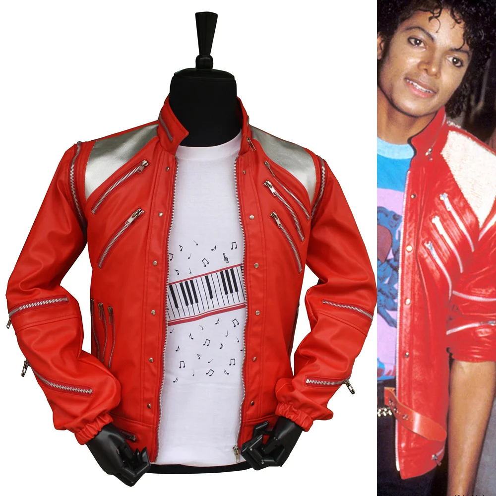 HOT Punk Red Zipper Michael Jackson MJ Beat It Casual Tailor Made America Fashion Style Jacket Outwear Imitation