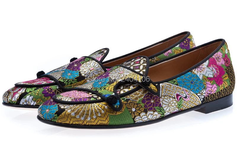 

Drop Shipping Zapatos Floral Embroidery Fashion Breathable Cotton Shoes Man Round Toe Monk Straps Casual Flats Colorful Loafers