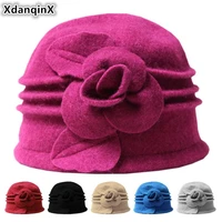 xdanqinx new winter womens hat 100 wool warm fedoras elegant ladies fashion hats flower headdress decoration female brands cap