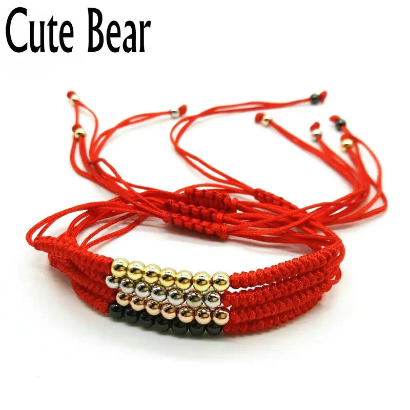 Женский брендовый браслет с милым медведем 4 мм металлические бусины красные