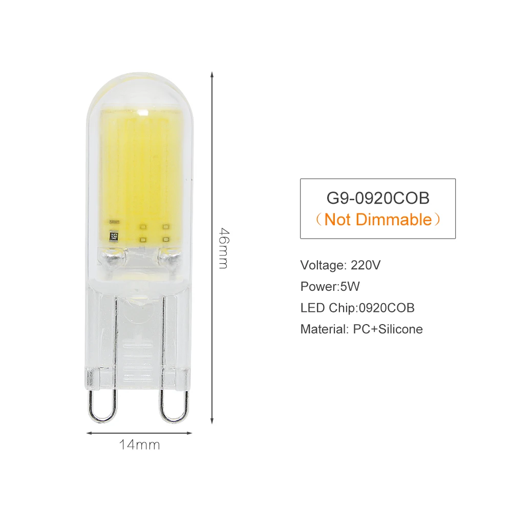 5W Not Dimmable ANBLUB Bombillas G9 3W, 4 Вт, 5 Вт, 6 Вт, светодиодный светильник с регулируемой яркостью, переменный ток, 220 В, светильник в виде свечи, лампа, заменяющая галогенный светильник 20 Вт, 30 Вт, 40 Вт, для люстры - Испускаемый цвет: 5W Not Dimmable