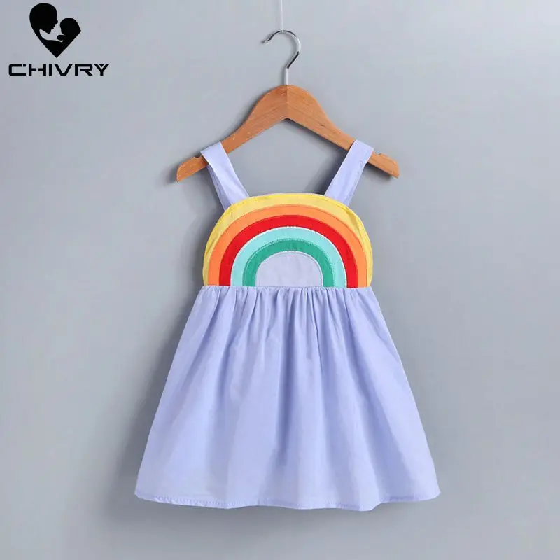 Летнее платье для маленьких девочек платья принцессы с радужным принтом детское