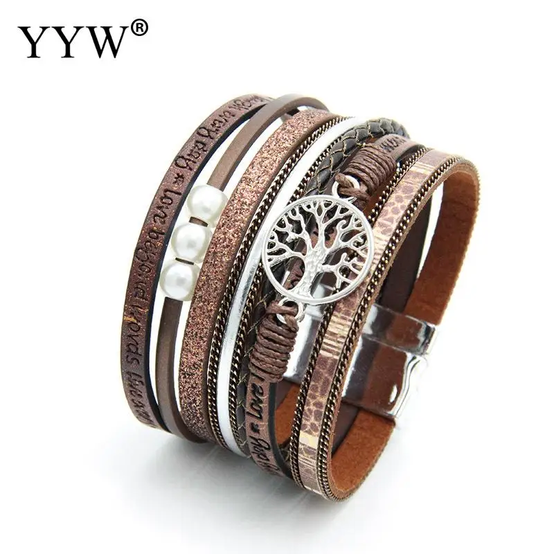 Женский кожаный браслет Pulseras Mujer Tree Of Life широкий обруча в богемном стиле 2019 |
