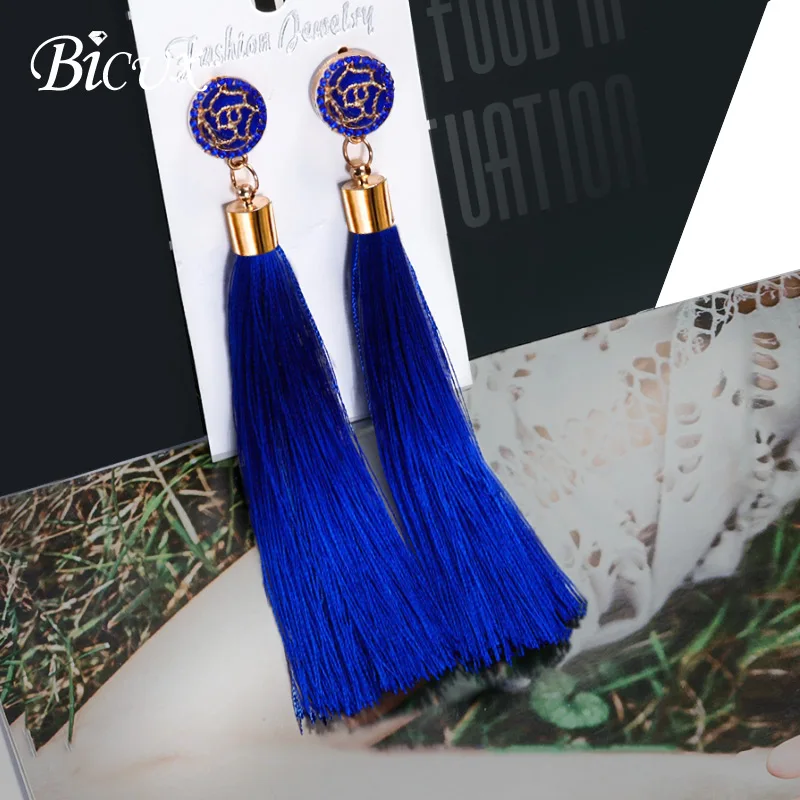 Blue A BICUX богемные золотые длинные висячие серьги с кисточками для Женщин, Модные Винтажные этнические серьги с подвеской-треугольником, ювелирное изделие - Окраска металла: Blue A