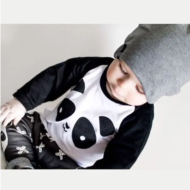 Модная одежда для маленьких мальчиков Хлопковая Футболка с принтом панды + штаны