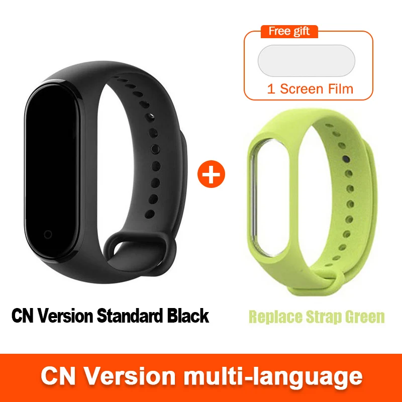 CN Add Green Strap Глобальная версия опционально Xiaomi mi Band 4 умный Браслет Пульс фитнес 135 мАч большой цветной экран Bluetooth 5,0 mi band - Цвет: CN Add Green Strap