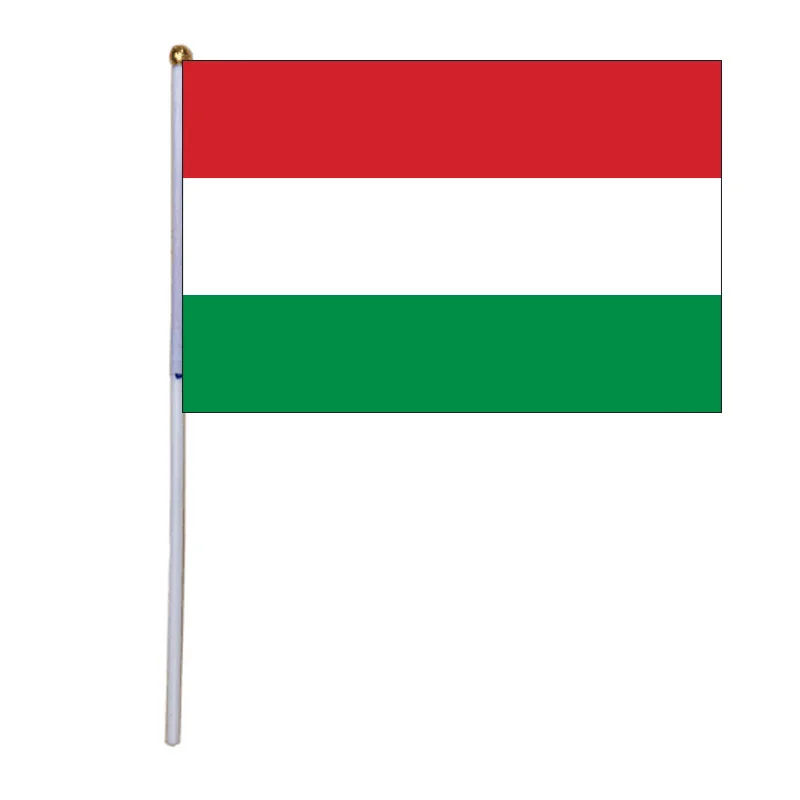 Bandera de mano xvggdg de Hungr&iacute;a, banderas de mano onduladas de 14x21cm, 100 unids/bolsa con asta de pl&aacute;stico, banne de impresi&oacute;n de poli&eacute;ster-0