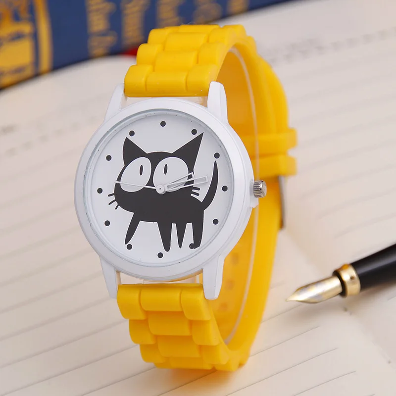 Часы женские с силиконовым ремешком рисунком кошки|watch pattern|watch womenwatch cat |
