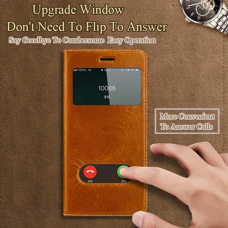 Оригинальный чехол из натуральной кожи с функцией Smart View Touch для iPhone 6 6s Plus plus
