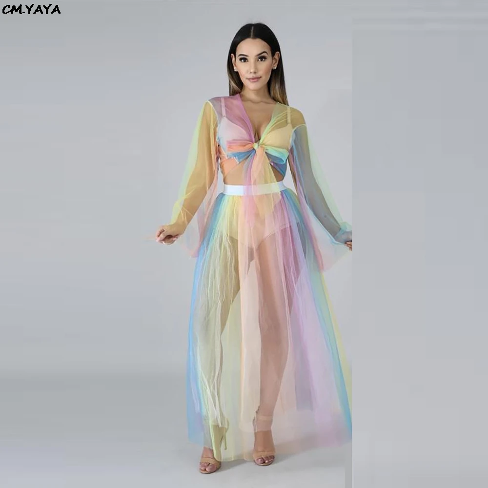 Женский пляжный сетчатый прозрачный комплект из 2 предметов привлекательный