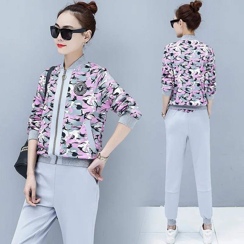 

leisure spring camouflage women zip stylish two-piece female new suits casual hoodies sweatshirt pants long sleeve outfit M-3XL