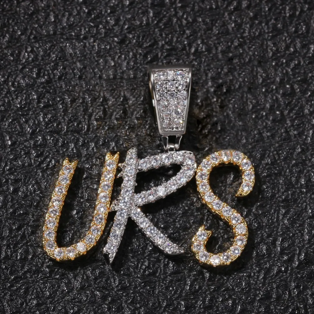 UWIN New Hiphop Custom Name Cursive Writing Initial Letters Pendant Necklace Words Full Iced Cubic Zirconia Jewelry Chain