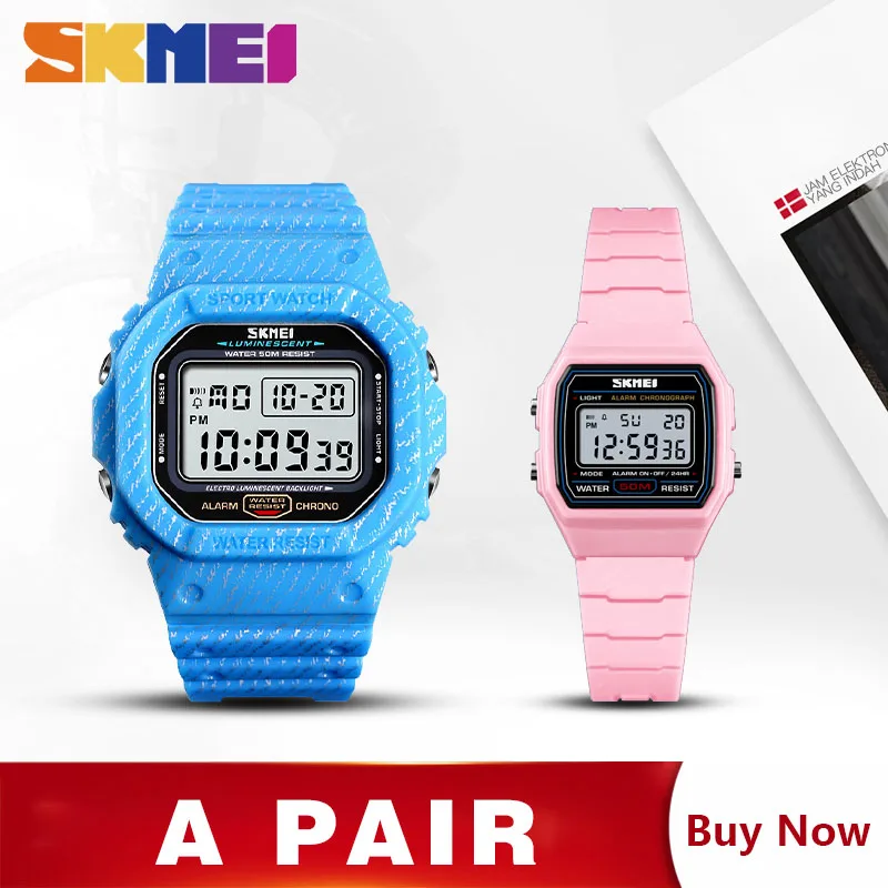 LightBlue Pink SKMEI цифровые детские часы мужские Секундомер Будильник мужские s часы с цифровыми часами детские часы montre enfant homme 1471 1460 набор - Цвет: LightBlue Pink
