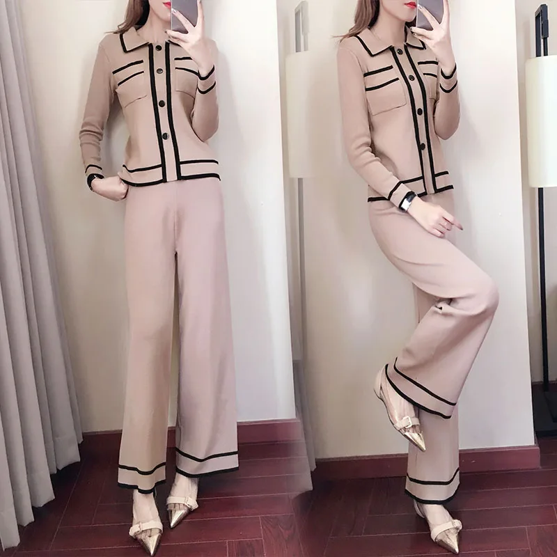 Осенний женский комплект одежды вязаные костюмы из двух предметов свитер с