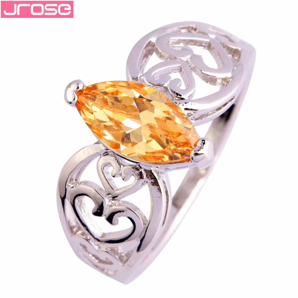 Мужское/женское кольцо с огранкой маркиза JROSE серебристое радужными желтыми