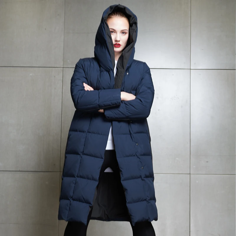 YNZZU European New Winter Duck Down Jacket Women Elegant long Thick Warm with Hooded Female Snow Overcoat High Quality AO685 | Женская