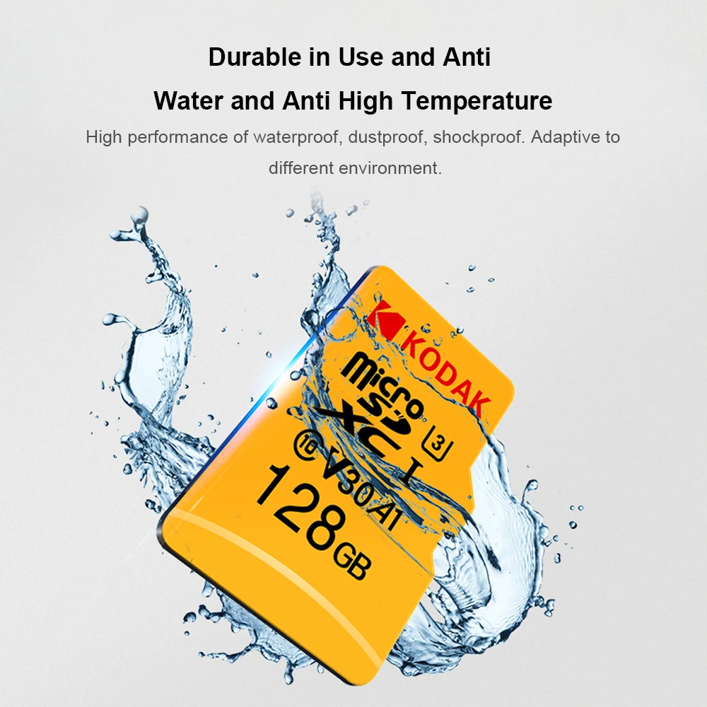 Kodak SD Card 64 Гб/32 128 256 512 ГБ, Micro SD карта, Class10 U3 A1 V30 слот для карт памяти 100 МБ/с. чтения Скорость 4K видео Запись TF карты