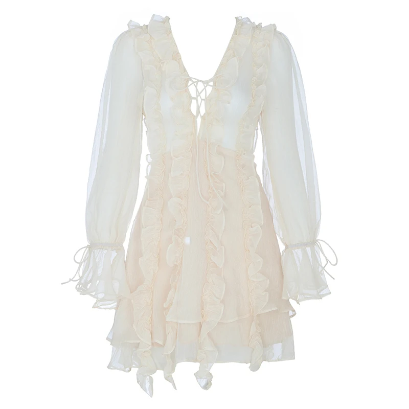 

Elegant Dress 2019 Chic Ruffles Fashion Deep V Neck Long Sleeve Summer Dress Women Sexy Mini Celebrity Party Dress Vestidos