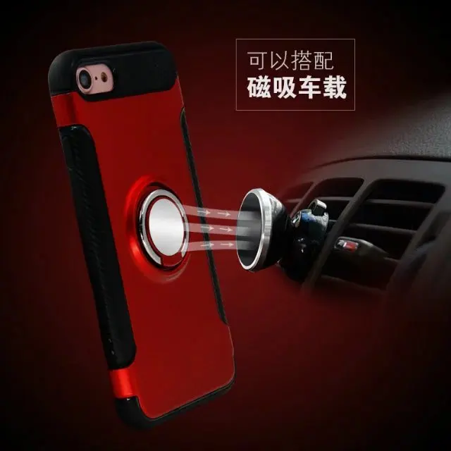 Shatter-resistant Phone Cases for iPhone 7 / Plus PC+TPU Hybrid Full Protect Case Magnets car ring Shell |
