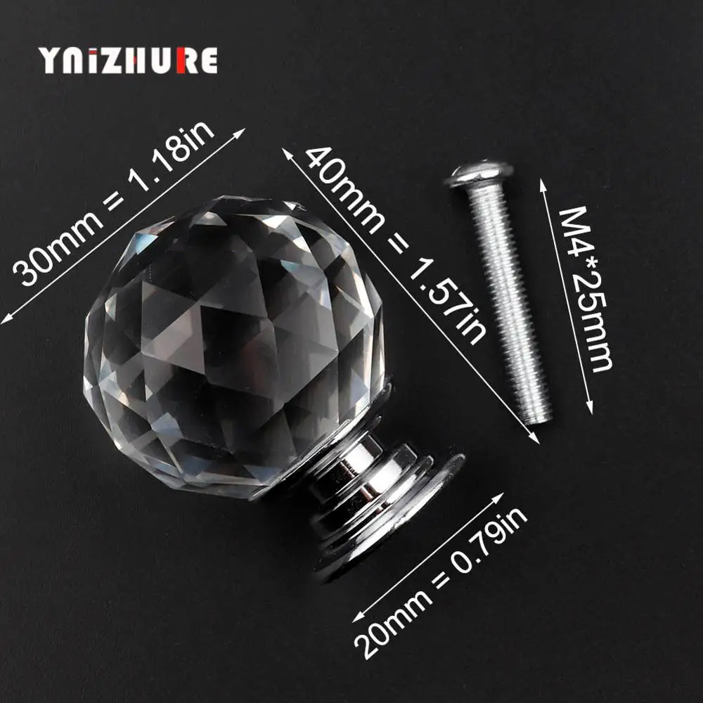 30mm crystal ball YNIZHURE фирменный дизайн 20-40 мм Хрустальные стеклянные ручки комод Ящик Кухонный Шкаф вытяжной шкаф ручка - Цвет: 30mm crystal ball