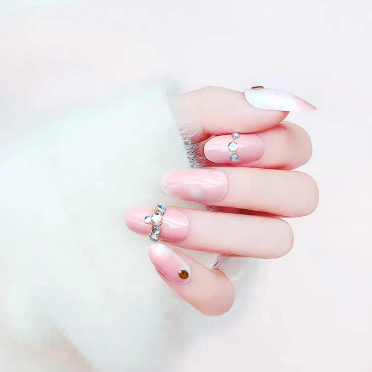 24 Pcs Pink Fake Nails Acrylic Gel French Nail Salon False Tips Makeup Tools Women Art# | Красота и здоровье