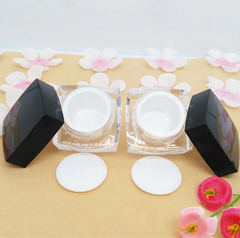 100pcs 10 gram mini cosmetic container, black acrylic cover small square 10g small jars , small plastic jars with lids wholesale