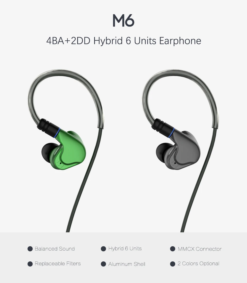 NICEHCK M6 4BA+ 2DD гибридный 6 шт в ухо наушник HIFI металлические наушники-вкладыши гарнитура монитор наушники с MMCX съемный кабель