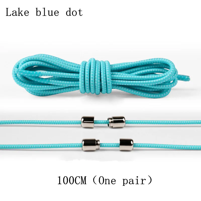Lake Blue dot-11 Новинка, 1 пара, унисекс, ленивые, эластичные, без завязок, круглые шнурки для ботинок, для детей и взрослых, быстро, яркие цвета, 100 см, Круглые, металлические, с головкой, шнурки - Цвет: Lake Blue dot-11