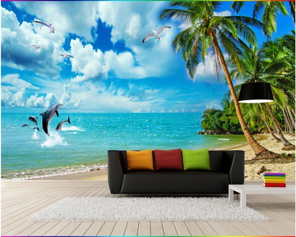 Beibehang пользовательские обои 3D морской пейзаж Пляж Кокосовая стена фрески жизнь