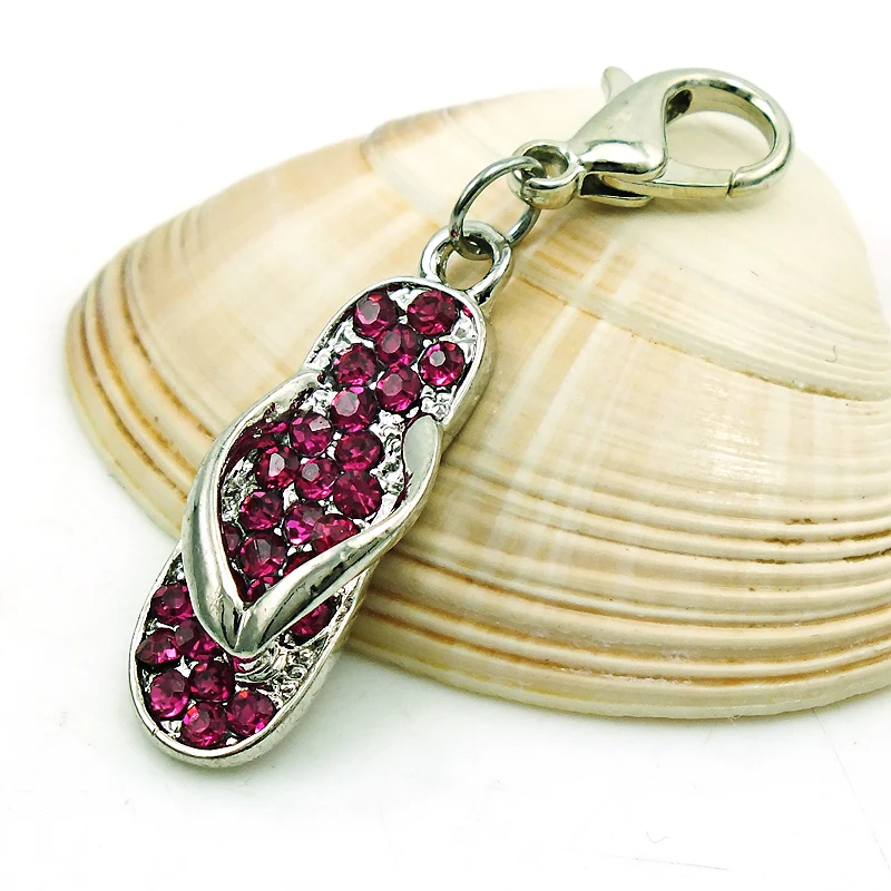 JINGLANG Silver Color Charms Dangle Pink Rhinestone Slipper Pendants With Lobster Clasp DIY Charm For Jewelry Accessories | Украшения и