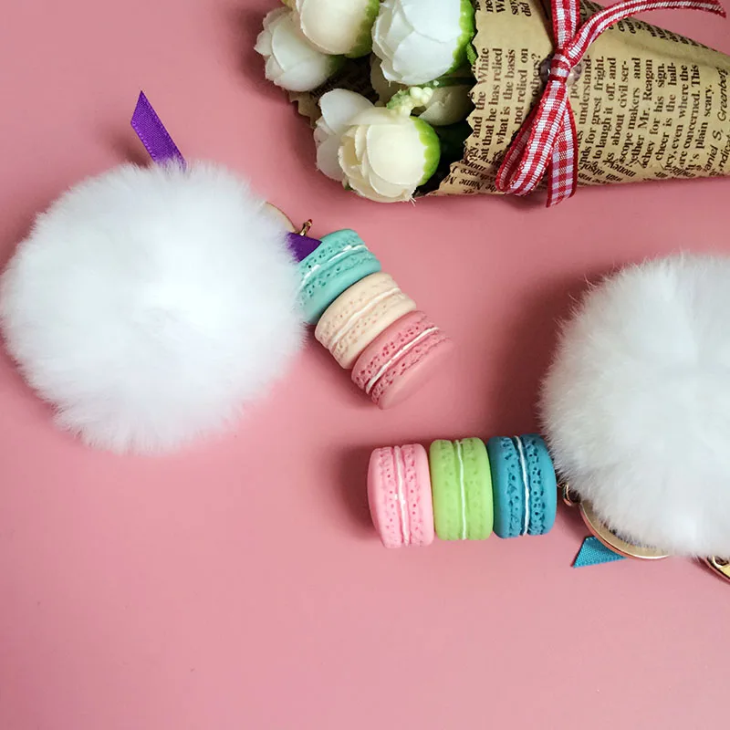 DIY Пара Брелок Мода Мех Кролика Мяч Конфеты Цвет Торт В Форме Ювелирных Изделий