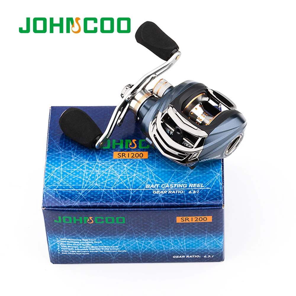 

JOHNCOO Bait Casting Fishing Reel 9+1BB 6.3:1 Magnetic Brake System Light Weight 185g Multiplier Fishing Reel Aluminum Spool