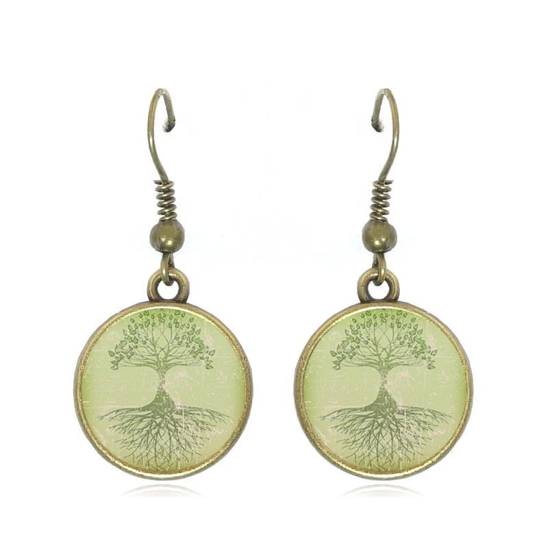TAFREE винтажные стеклянный кабошон ручной работы с деревом жизни серьги капли в