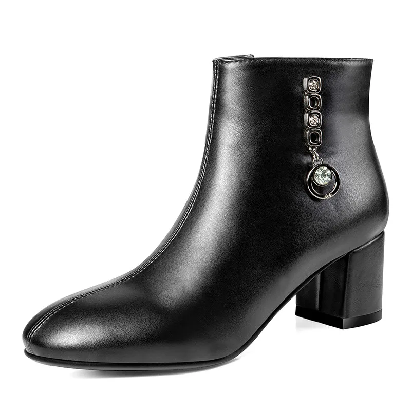 YMECHIC/женские ботинки на квадратном каблуке с кристаллами осень и зиму|Женские