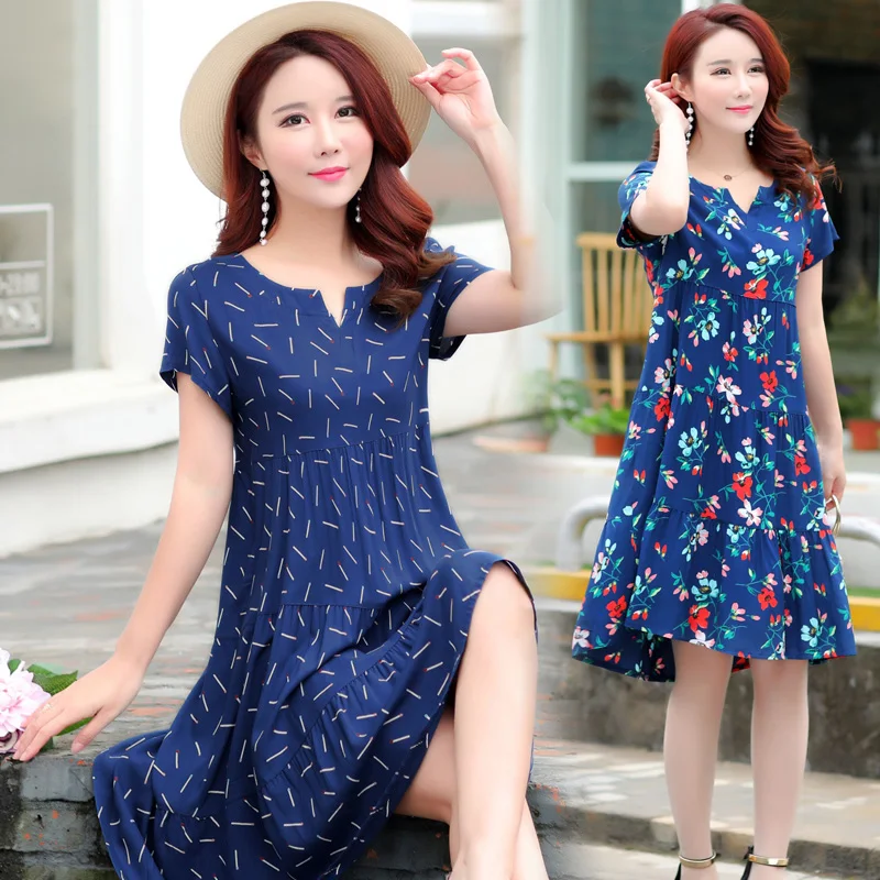 AYUNSUE Vestido платье с цветочным рисунком Сезон лето 2020 размера плюс 4XL 5XL 6XL зеленый