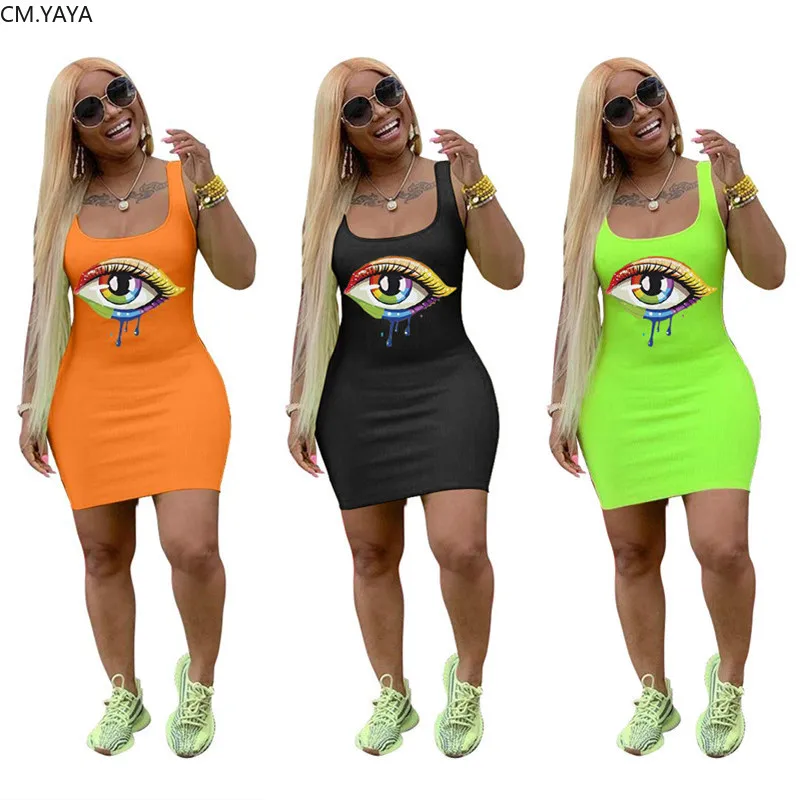 2019 женское летнее платье без рукавов с принтом глаз облегающее мини миди на