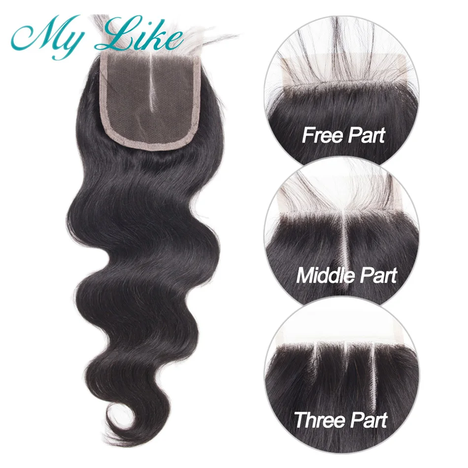 My Like Body Wave пучки с закрытием перуанские волос 4x4 100% человеческие волосы 3 шт не