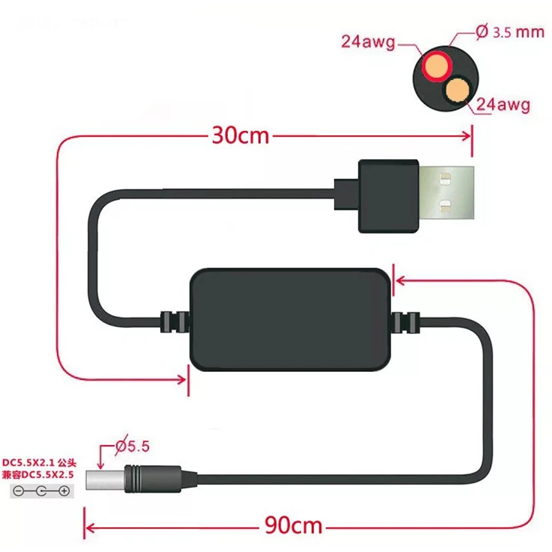 DC-DC конвертер адаптер USB кабель для передачи данных с Тип штырьковый разъем 5V до 9 V/работающего на постоянном токе 12 В в Jack повышающий Мощность модуль кабель шнура 5,5x2,1 мм