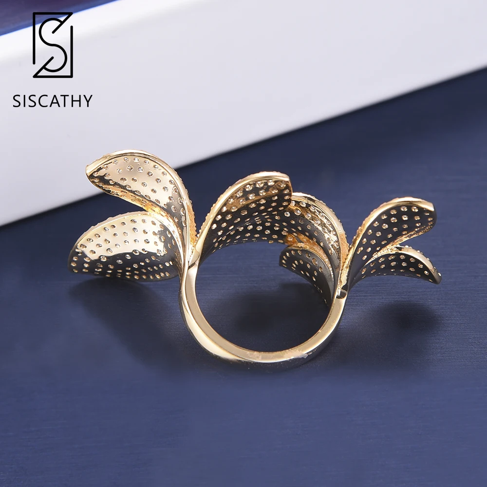

SisCathy 3Colors Deluxe Full Cubic Zirconia Flower Rings Adjustable Engagement Nigerian Bridal Wedding Ring for Women Jewelry