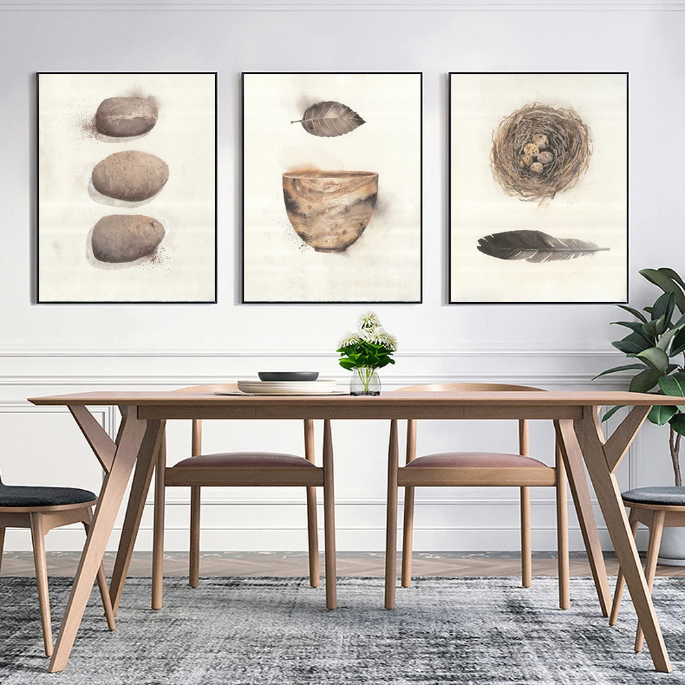 Nordic Minimalist Stone Feather Canvas Painting Prints Wall Art Modern Pictures Poster Living Room Home Decor картины на стену | Дом