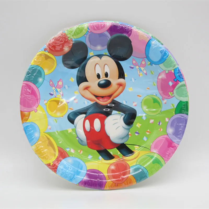 7 inch plate 6pcs Одноразовые вечерние столовые приборы с изображением Микки Мауса, животных, синего цвета, Детская салфетка для душа, поднос, Подарочный пакет, пригласительная карта - Цвет: 7 inch plate 6pcs