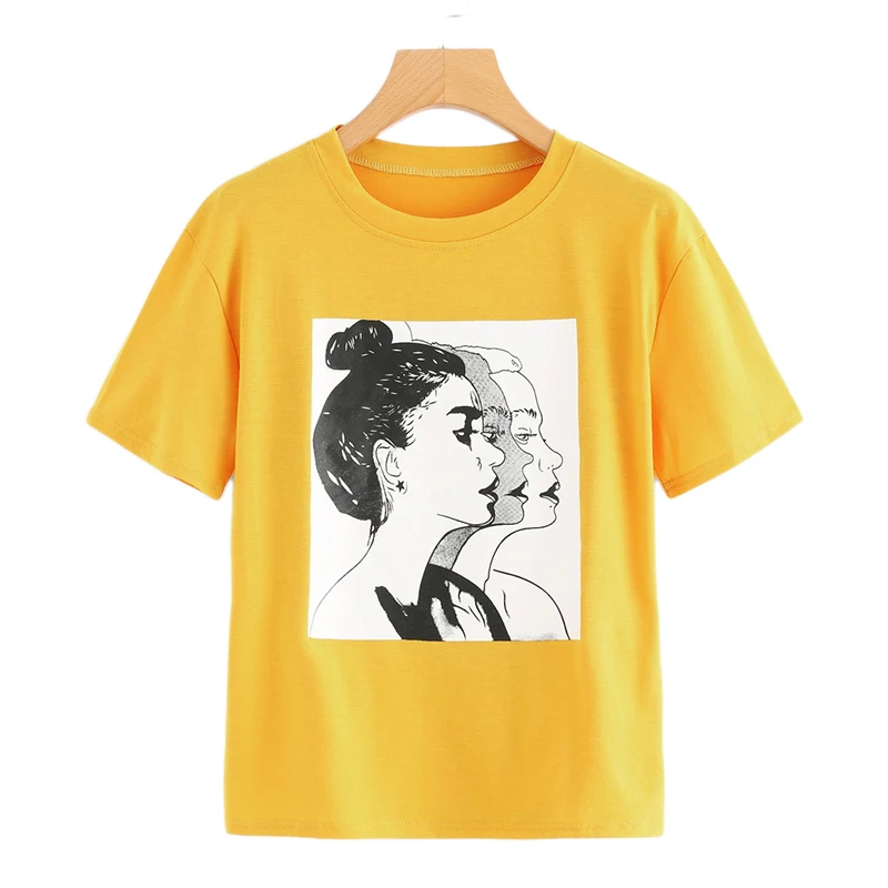 Dotfashion, женская футболка с принтом горчичной фигуры, осень, модная одежда, топы, Повседневная летняя футболка с коротким рукавом в Корейском стиле