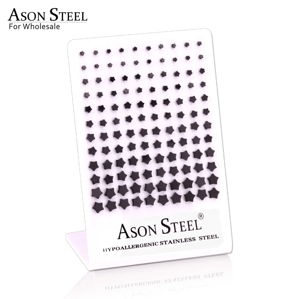 

ASONSTEEL Wholesale 60Pairs/lot Black/Gold/Rose Gold/Silver Color Stainless Steel Earrings Star Stud Earrings Sizes 3mm To 8mm